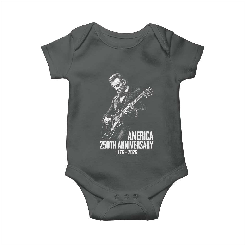 America 250th Anniversary Abraham Lincoln Rock Star Baby Onesie Funny Electric Guitar Player 1776 to 2026 Semiquincentennial