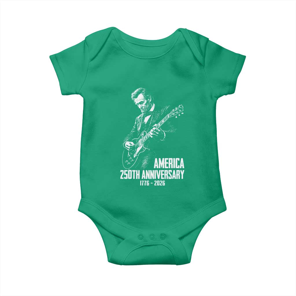 America 250th Anniversary Abraham Lincoln Rock Star Baby Onesie Funny Electric Guitar Player 1776 to 2026 Semiquincentennial