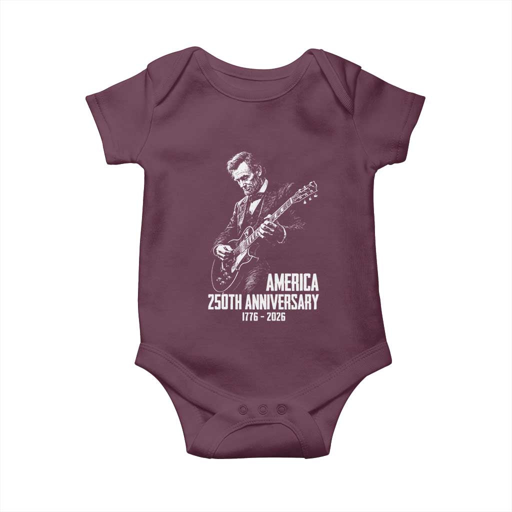 America 250th Anniversary Abraham Lincoln Rock Star Baby Onesie Funny Electric Guitar Player 1776 to 2026 Semiquincentennial