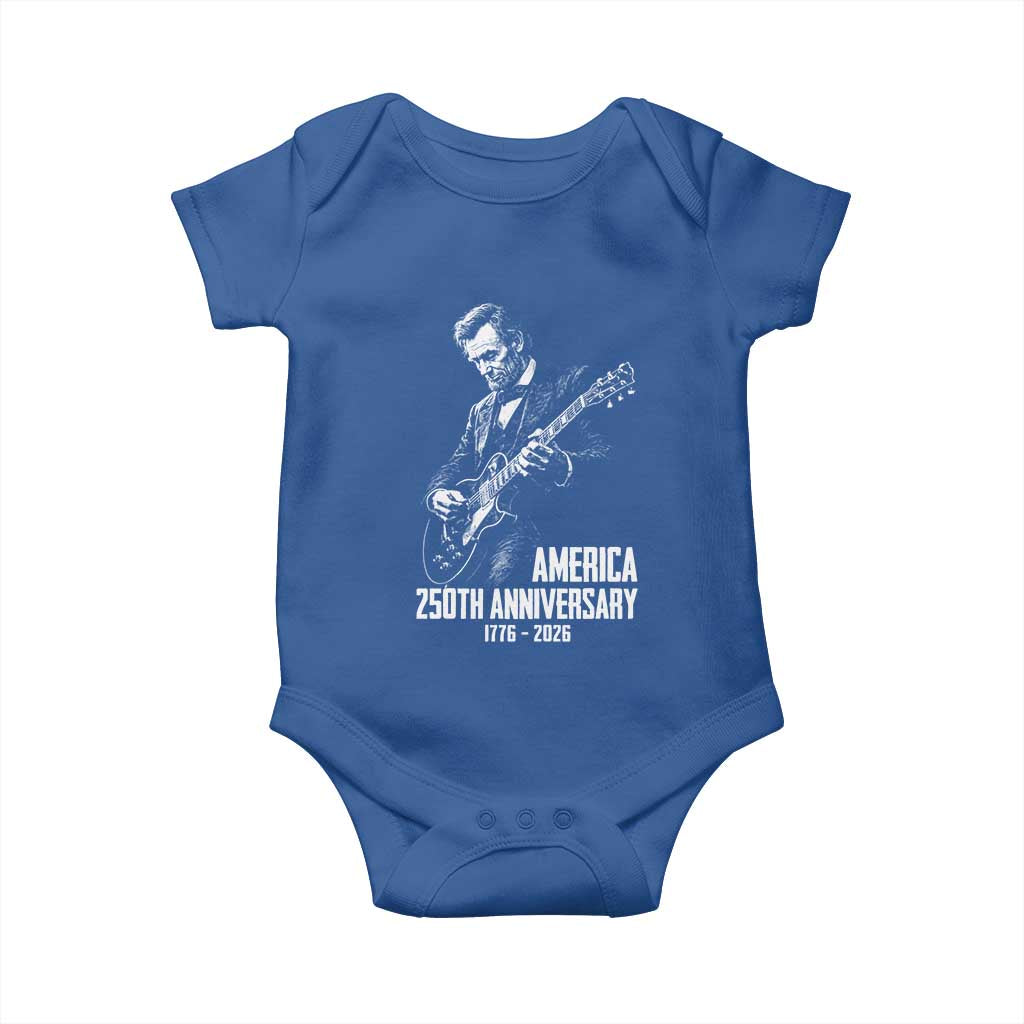 America 250th Anniversary Abraham Lincoln Rock Star Baby Onesie Funny Electric Guitar Player 1776 to 2026 Semiquincentennial