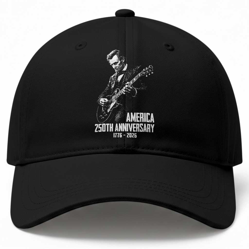 America 250th Anniversary Abraham Lincoln Rock Star Baseball Cap Funny Electric Guitar Player 1776 to 2026 Semiquincentennial