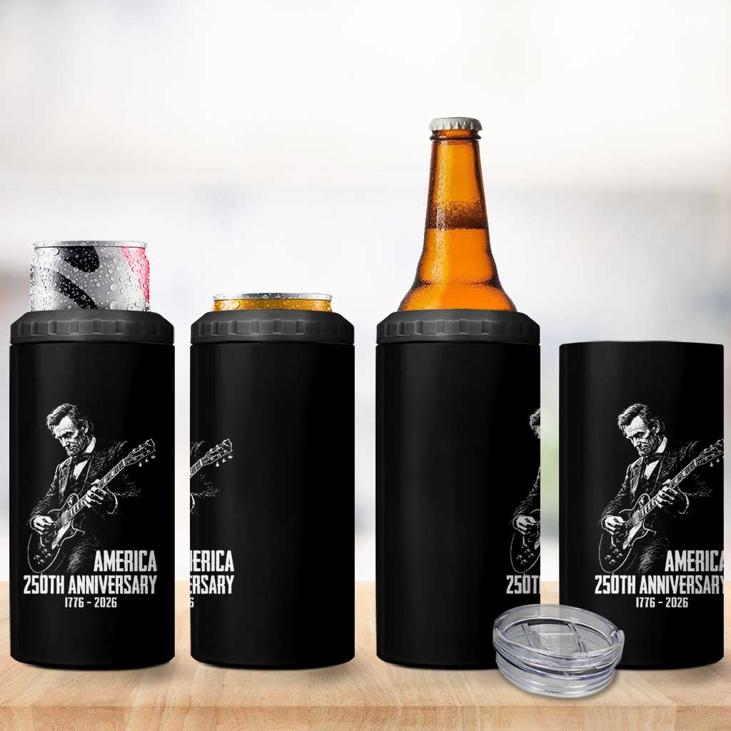 America 250th Anniversary Abraham Lincoln Rock Star 4 in 1 Can Cooler Tumbler Funny Electric Guitar Player 1776 to 2026 Semiquincentennial