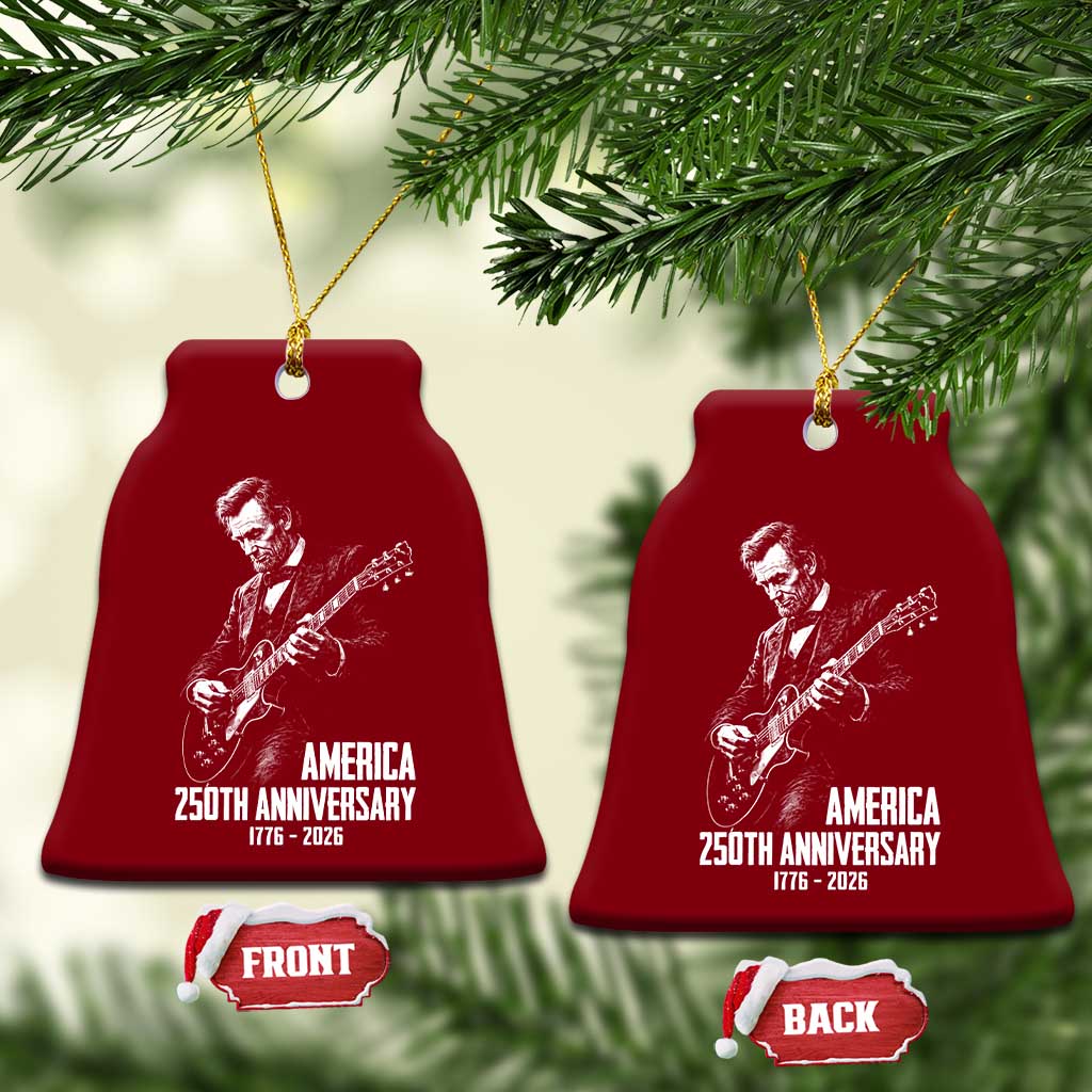 America 250th Anniversary Abraham Lincoln Rock Star Ceramic Ornament Funny Electric Guitar Player 1776 to 2026 Semiquincentennial