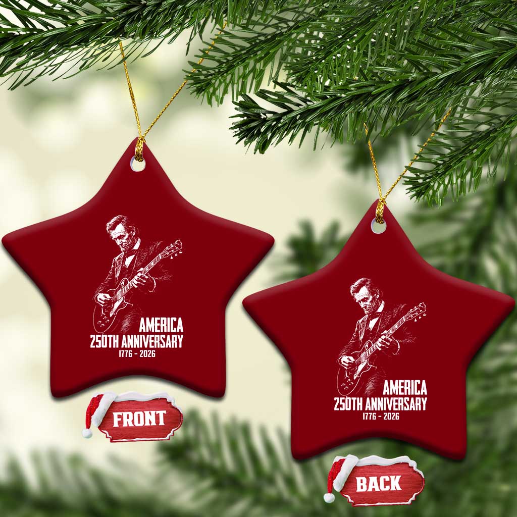 America 250th Anniversary Abraham Lincoln Rock Star Ceramic Ornament Funny Electric Guitar Player 1776 to 2026 Semiquincentennial