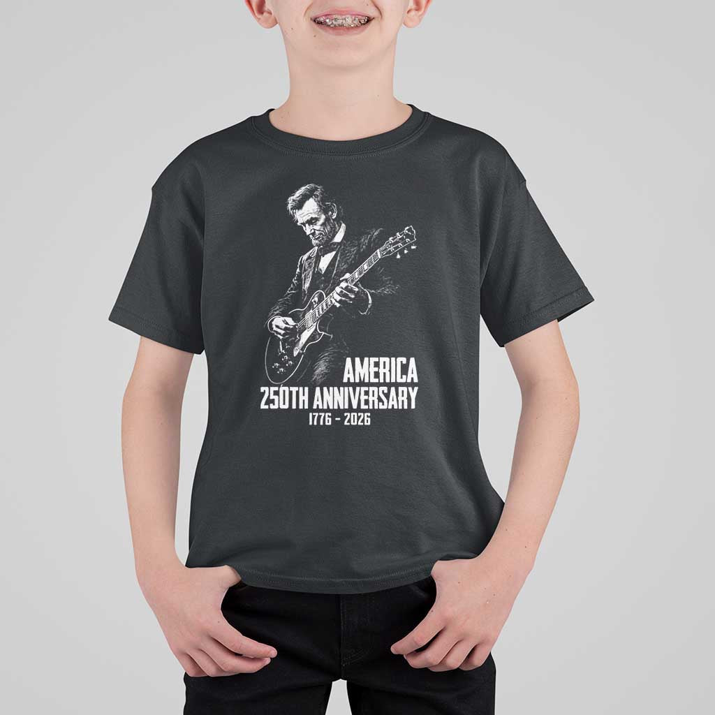 America 250th Anniversary Abraham Lincoln Rock Star T Shirt For Kid Funny Electric Guitar Player 1776 to 2026 Semiquincentennial