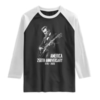 America 250th Anniversary Abraham Lincoln Rock Star Raglan Shirt Funny Electric Guitar Player 1776 to 2026 Semiquincentennial