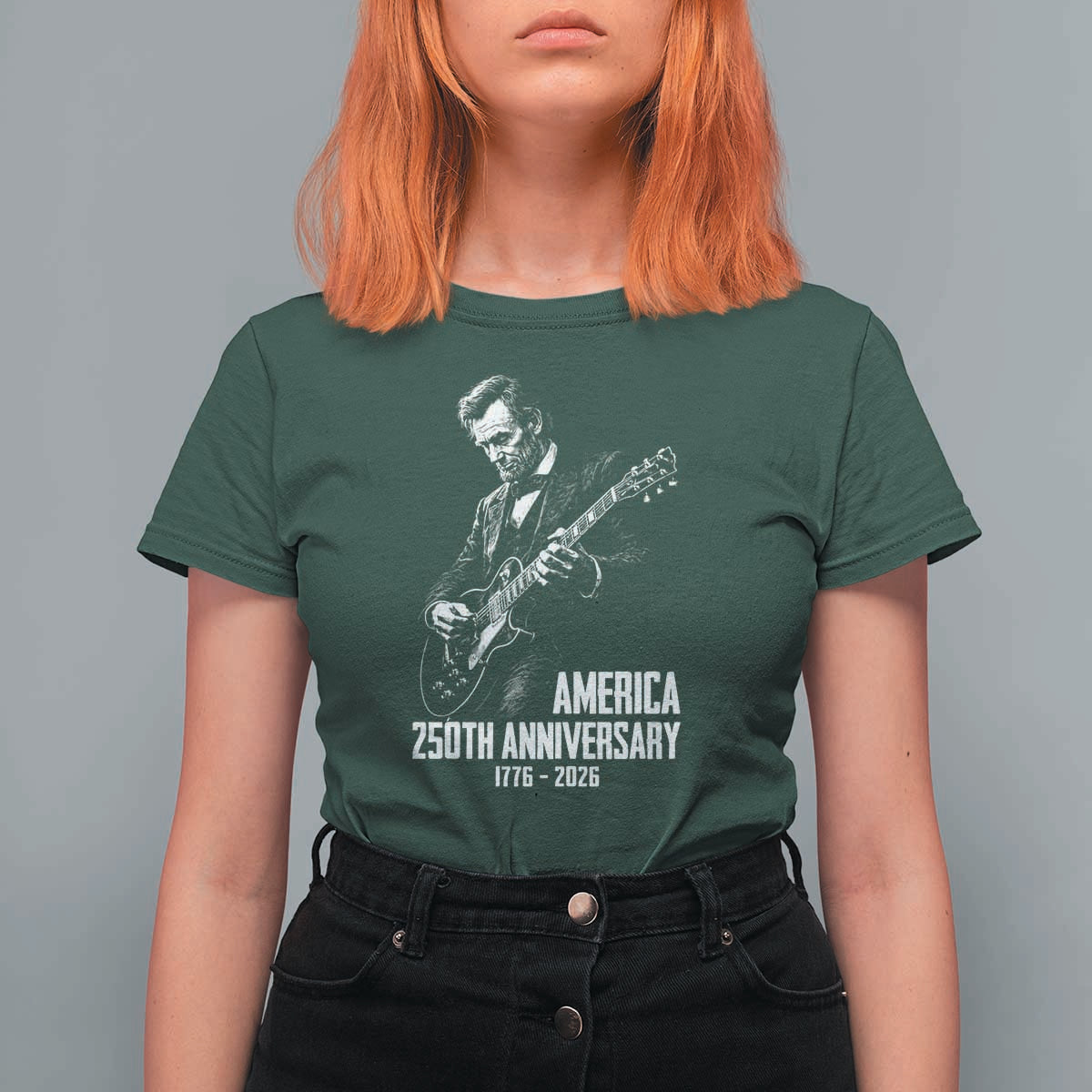 America 250th Anniversary Abraham Lincoln Rock Star T Shirt For Women Funny Electric Guitar Player 1776 to 2026 Semiquincentennial