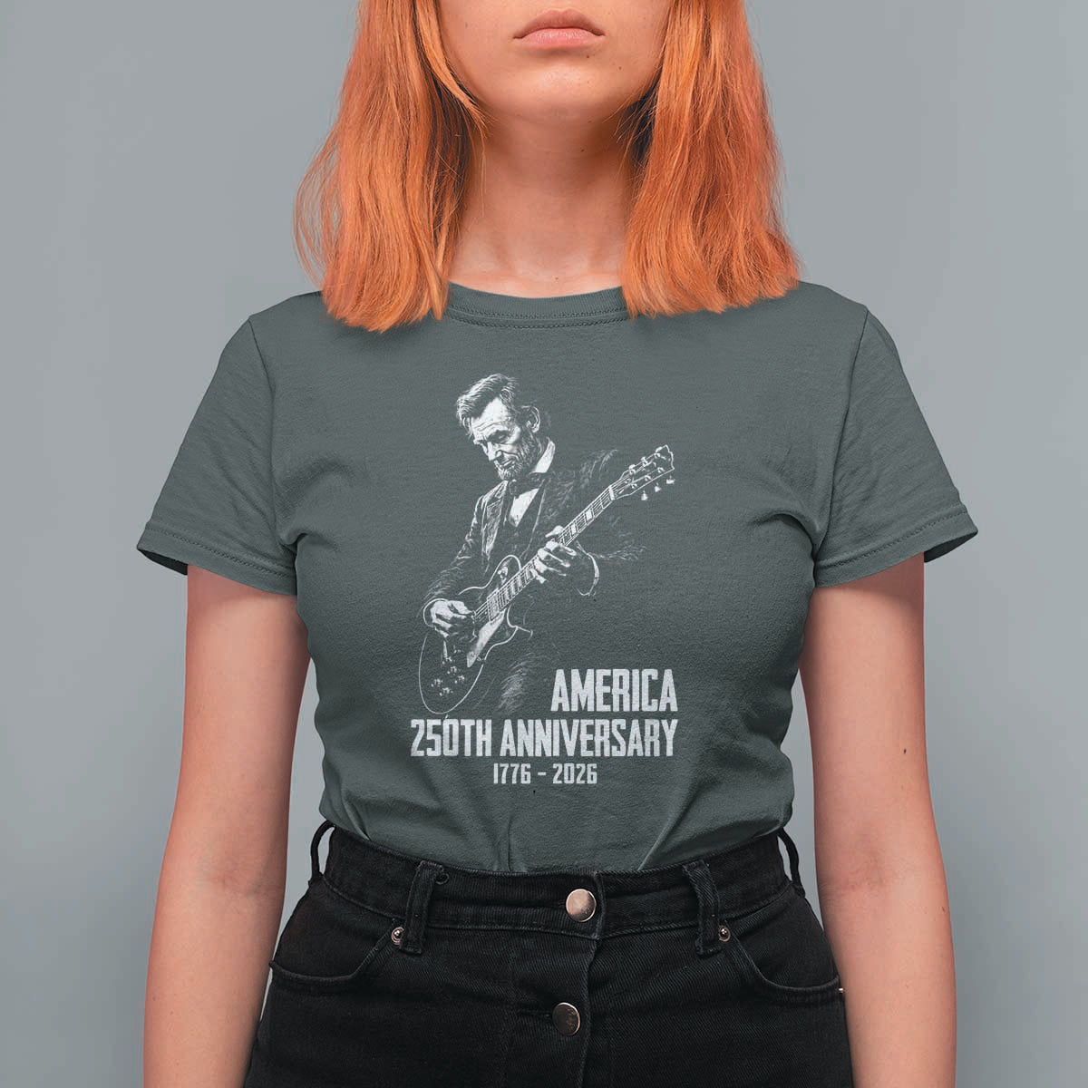 America 250th Anniversary Abraham Lincoln Rock Star T Shirt For Women Funny Electric Guitar Player 1776 to 2026 Semiquincentennial