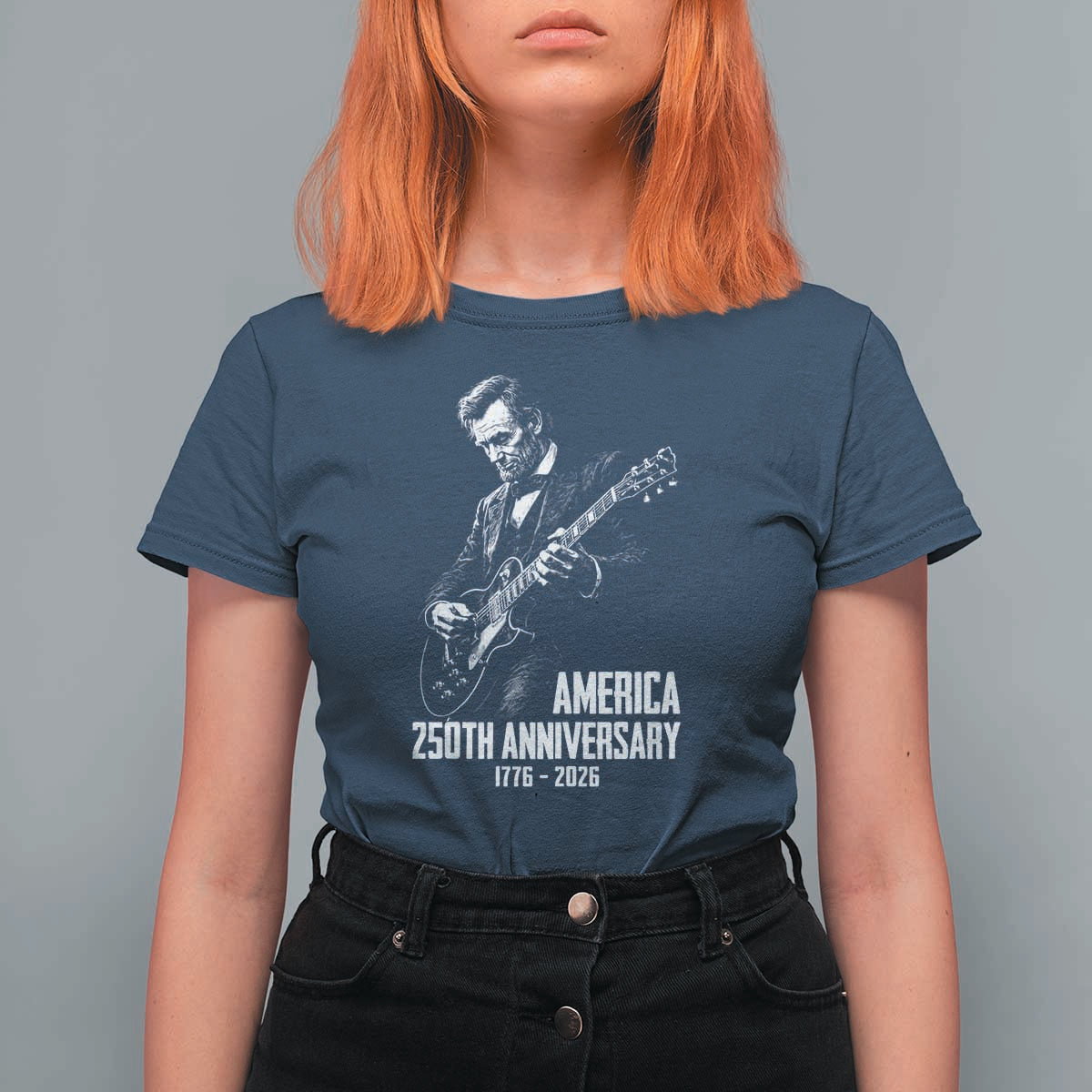 America 250th Anniversary Abraham Lincoln Rock Star T Shirt For Women Funny Electric Guitar Player 1776 to 2026 Semiquincentennial