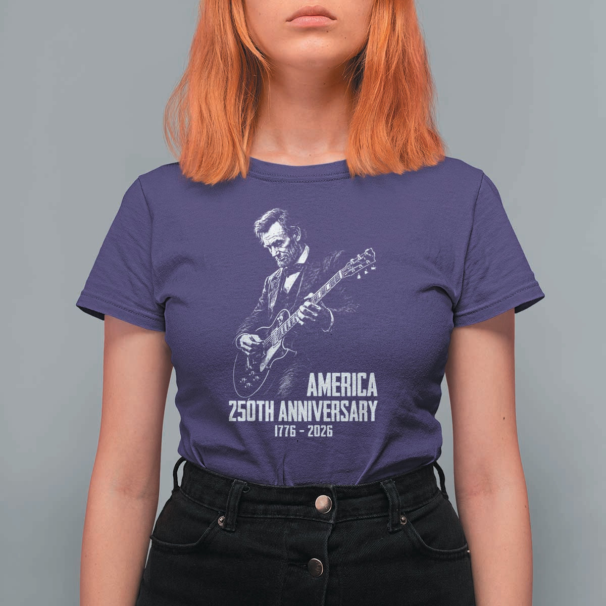 America 250th Anniversary Abraham Lincoln Rock Star T Shirt For Women Funny Electric Guitar Player 1776 to 2026 Semiquincentennial