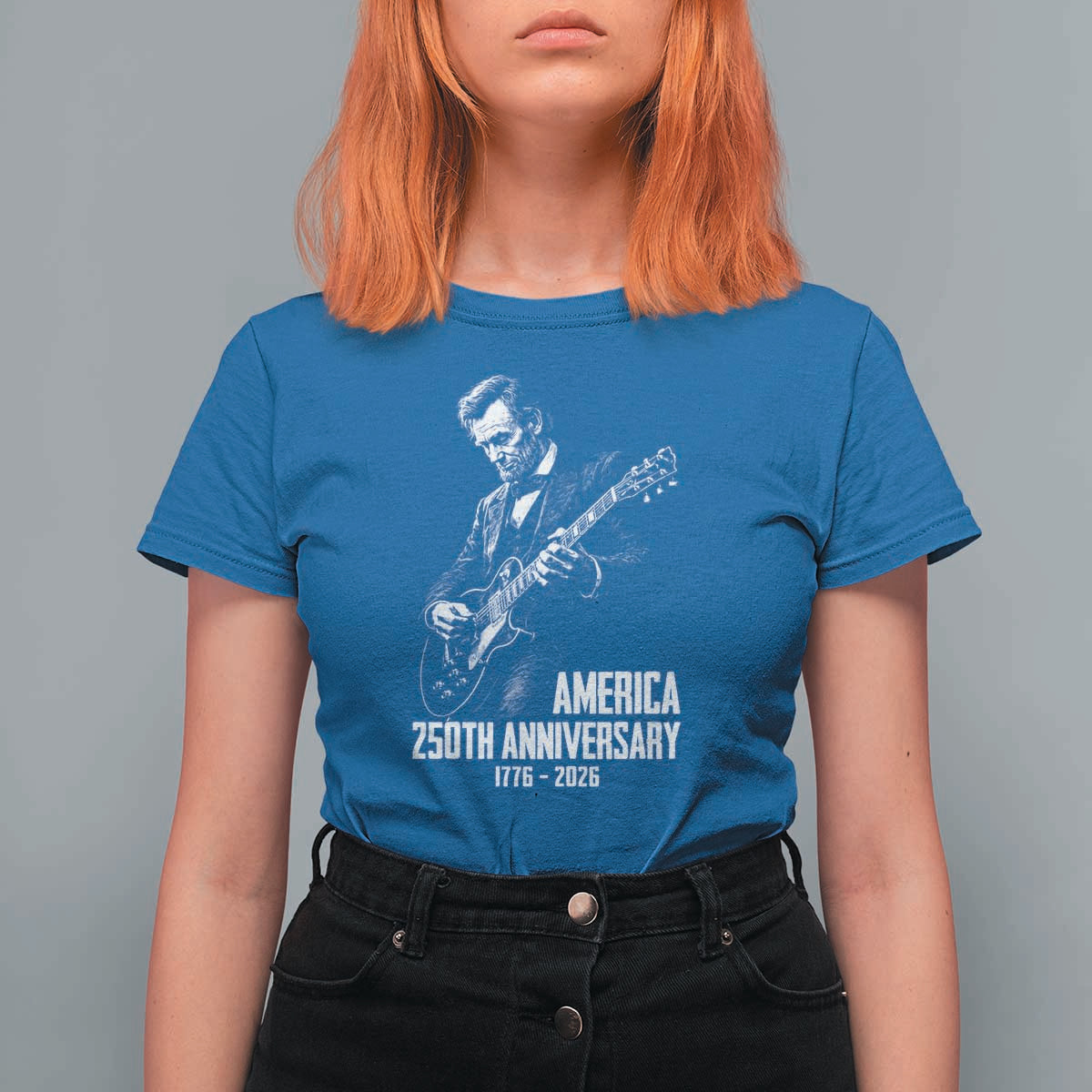 America 250th Anniversary Abraham Lincoln Rock Star T Shirt For Women Funny Electric Guitar Player 1776 to 2026 Semiquincentennial