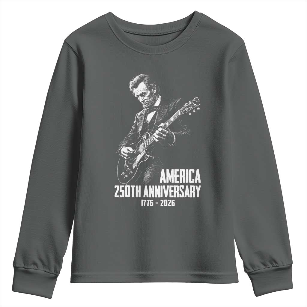 America 250th Anniversary Abraham Lincoln Rock Star Youth Sweatshirt Funny Electric Guitar Player 1776 to 2026 Semiquincentennial