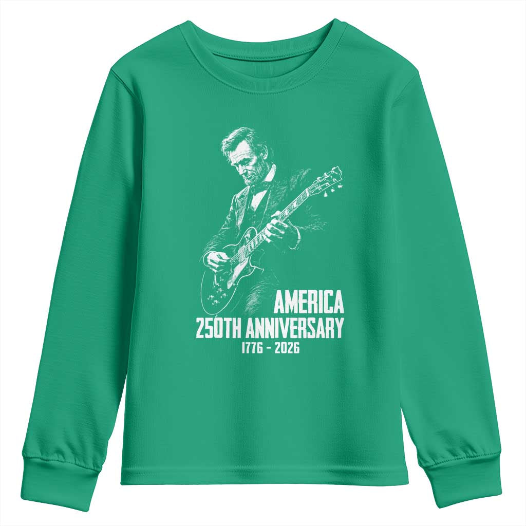 America 250th Anniversary Abraham Lincoln Rock Star Youth Sweatshirt Funny Electric Guitar Player 1776 to 2026 Semiquincentennial