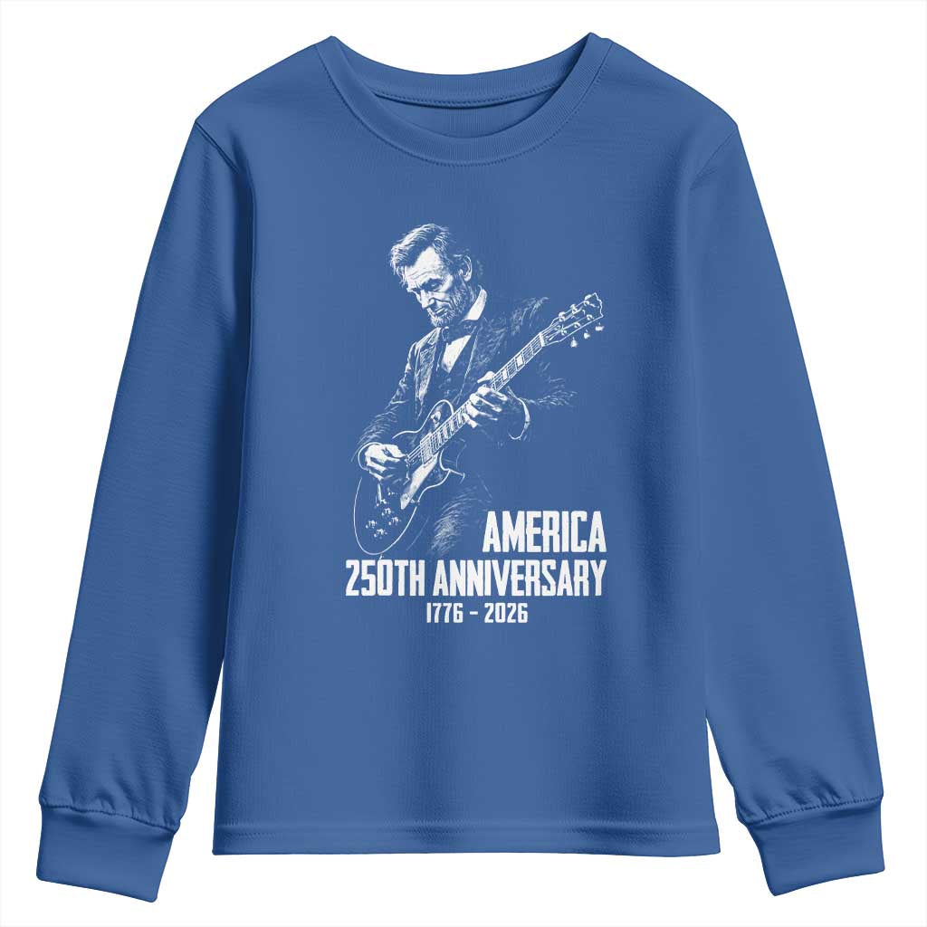 America 250th Anniversary Abraham Lincoln Rock Star Youth Sweatshirt Funny Electric Guitar Player 1776 to 2026 Semiquincentennial