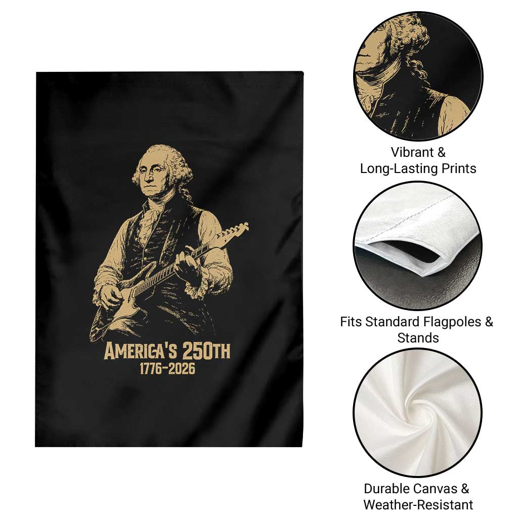 America's 250th George Washington Rock Star Garden Flag Funny Electric Guitar Player Vintage 1776 to 2026 Semiquincentennial