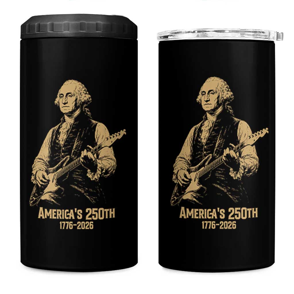 America's 250th George Washington Rock Star 4 in 1 Can Cooler Tumbler Funny Electric Guitar Player Vintage 1776 to 2026 Semiquincentennial