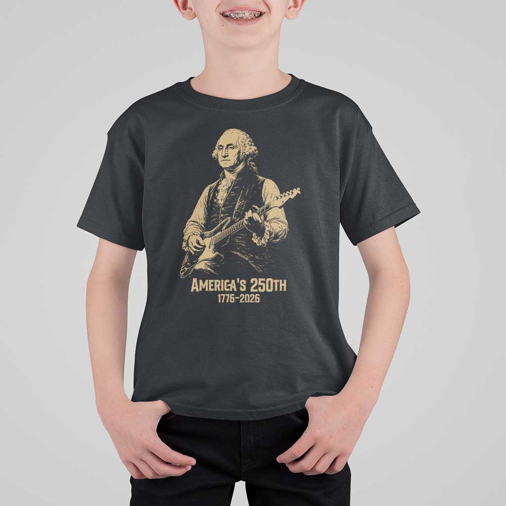 America's 250th George Washington Rock Star T Shirt For Kid Funny Electric Guitar Player Vintage 1776 to 2026 Semiquincentennial