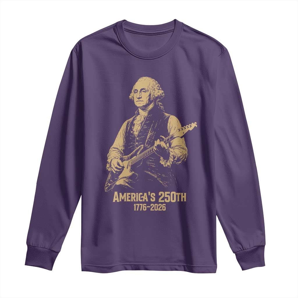 America's 250th George Washington Rock Star Long Sleeve Shirt Funny Electric Guitar Player Vintage 1776 to 2026 Semiquincentennial