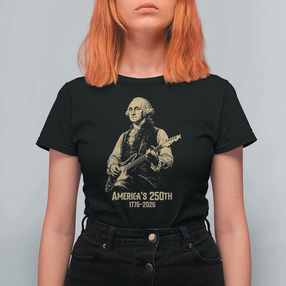 America's 250th George Washington Rock Star T Shirt For Women Funny Electric Guitar Player Vintage 1776 to 2026 Semiquincentennial