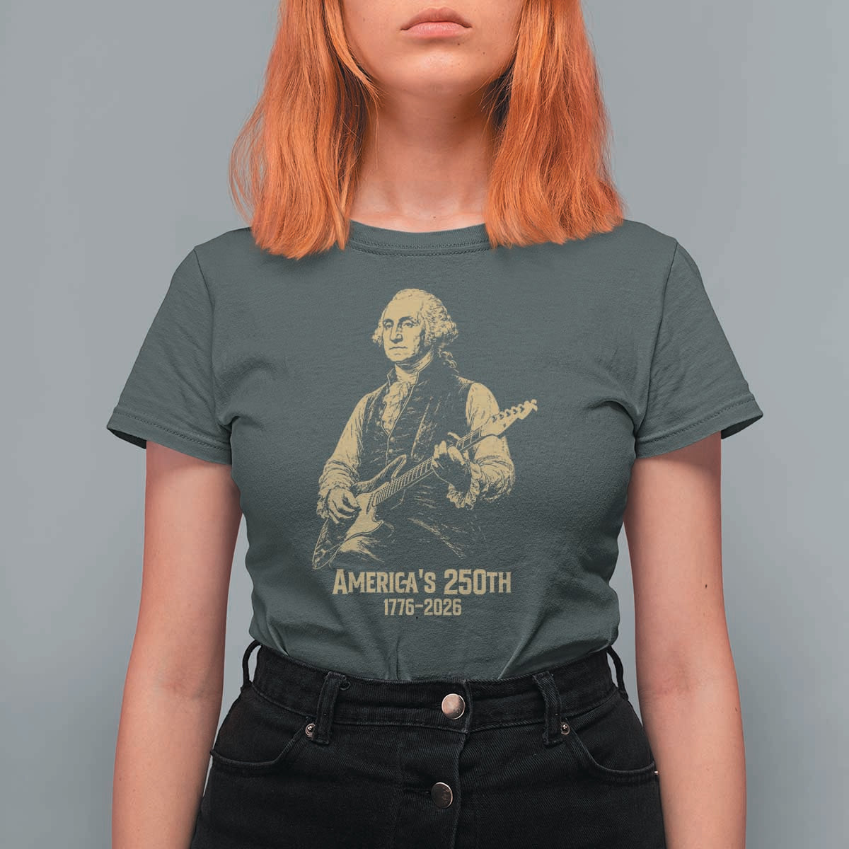 America's 250th George Washington Rock Star T Shirt For Women Funny Electric Guitar Player Vintage 1776 to 2026 Semiquincentennial