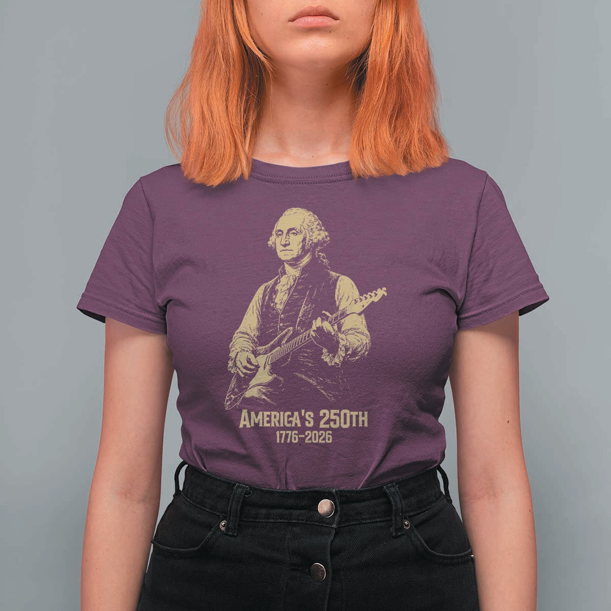 America's 250th George Washington Rock Star T Shirt For Women Funny Electric Guitar Player Vintage 1776 to 2026 Semiquincentennial