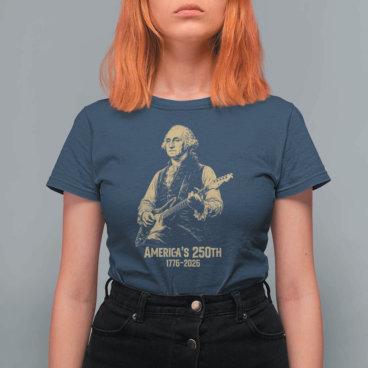America's 250th George Washington Rock Star T Shirt For Women Funny Electric Guitar Player Vintage 1776 to 2026 Semiquincentennial