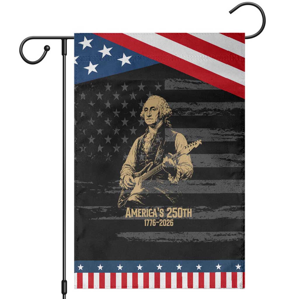 America's 250th George Washington Rock Star Patriotic Garden Flag Funny Electric Guitar Player Vintage 1776 to 2026 Semiquincentennial