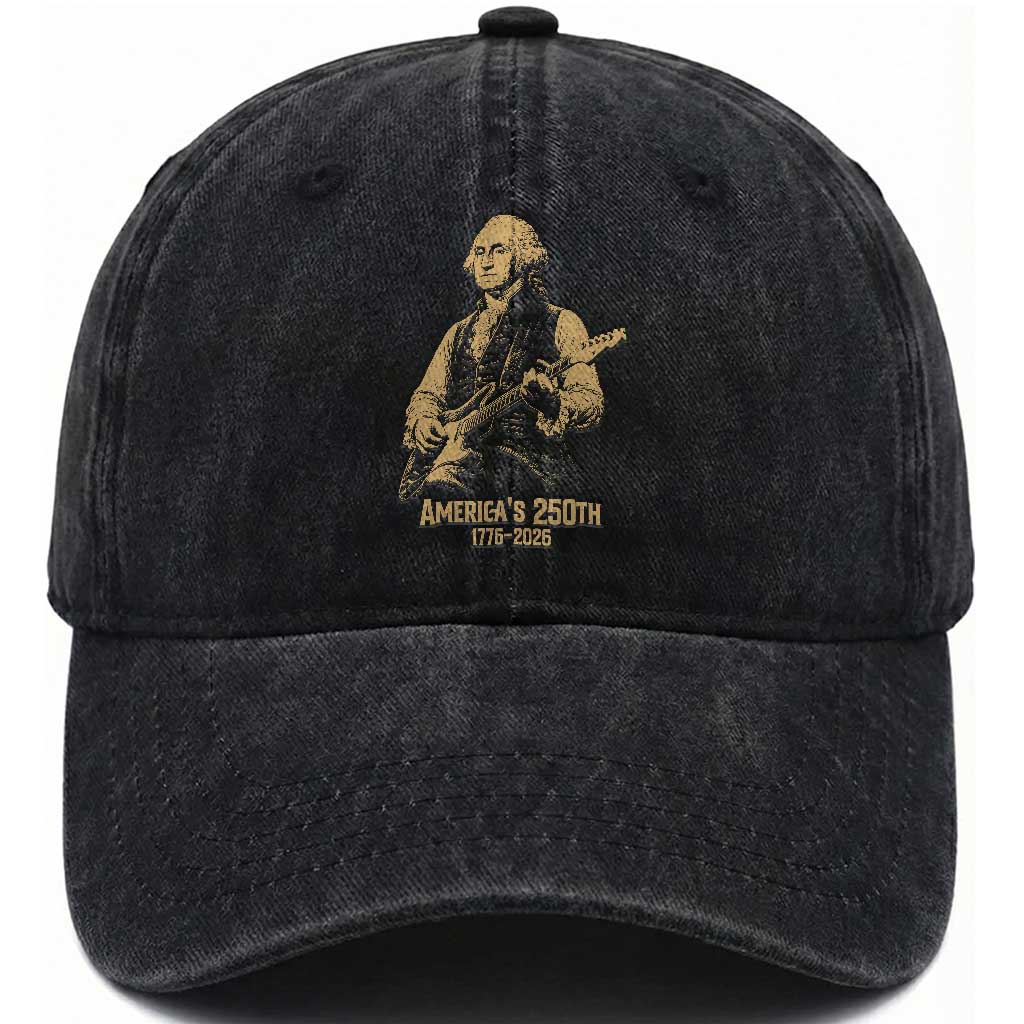 America's 250th George Washington Rock Star Washed Cotton Baseball Cap Funny Electric Guitar Player Vintage 1776 to 2026 Semiquincentennial