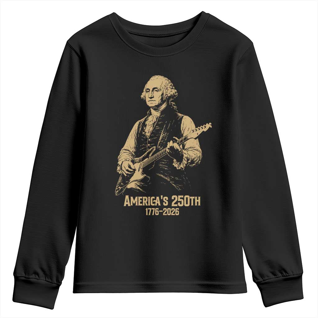 America's 250th George Washington Rock Star Youth Sweatshirt Funny Electric Guitar Player Vintage 1776 to 2026 Semiquincentennial