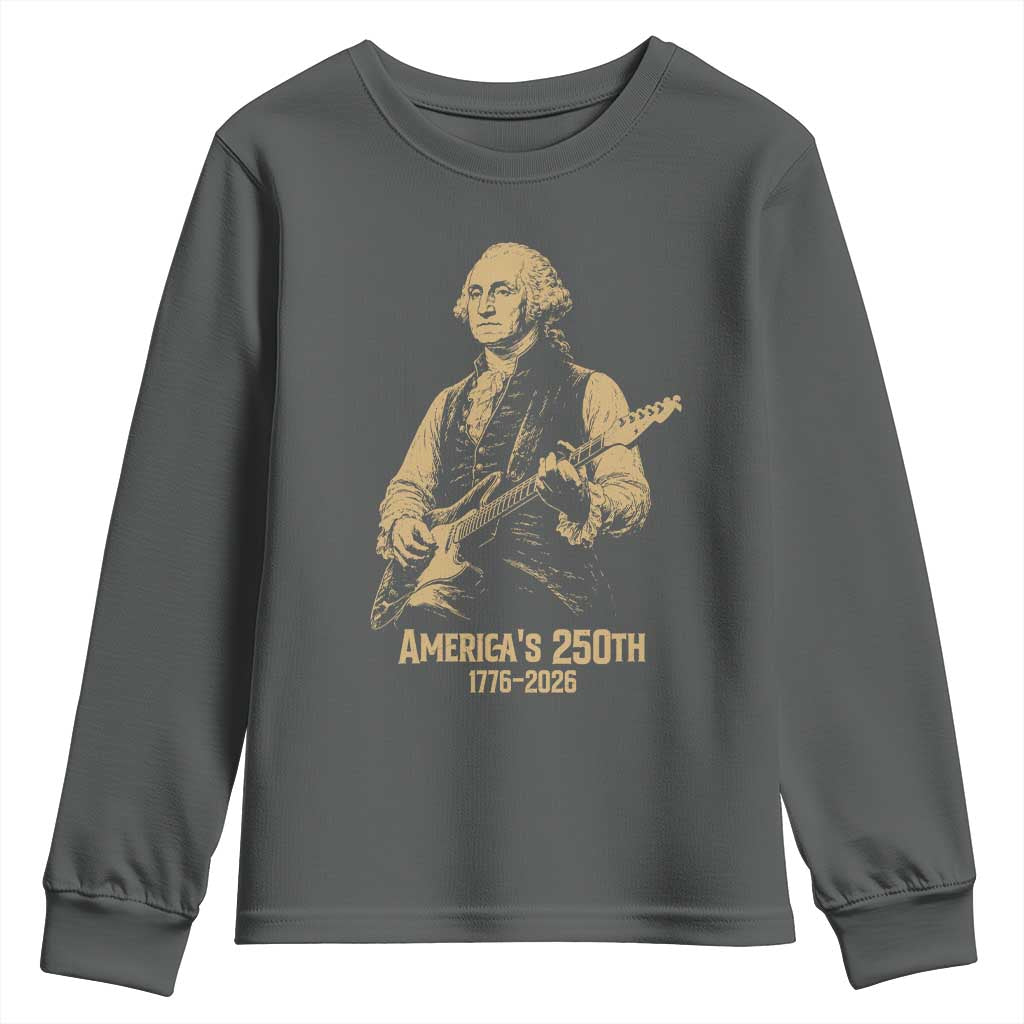 America's 250th George Washington Rock Star Youth Sweatshirt Funny Electric Guitar Player Vintage 1776 to 2026 Semiquincentennial