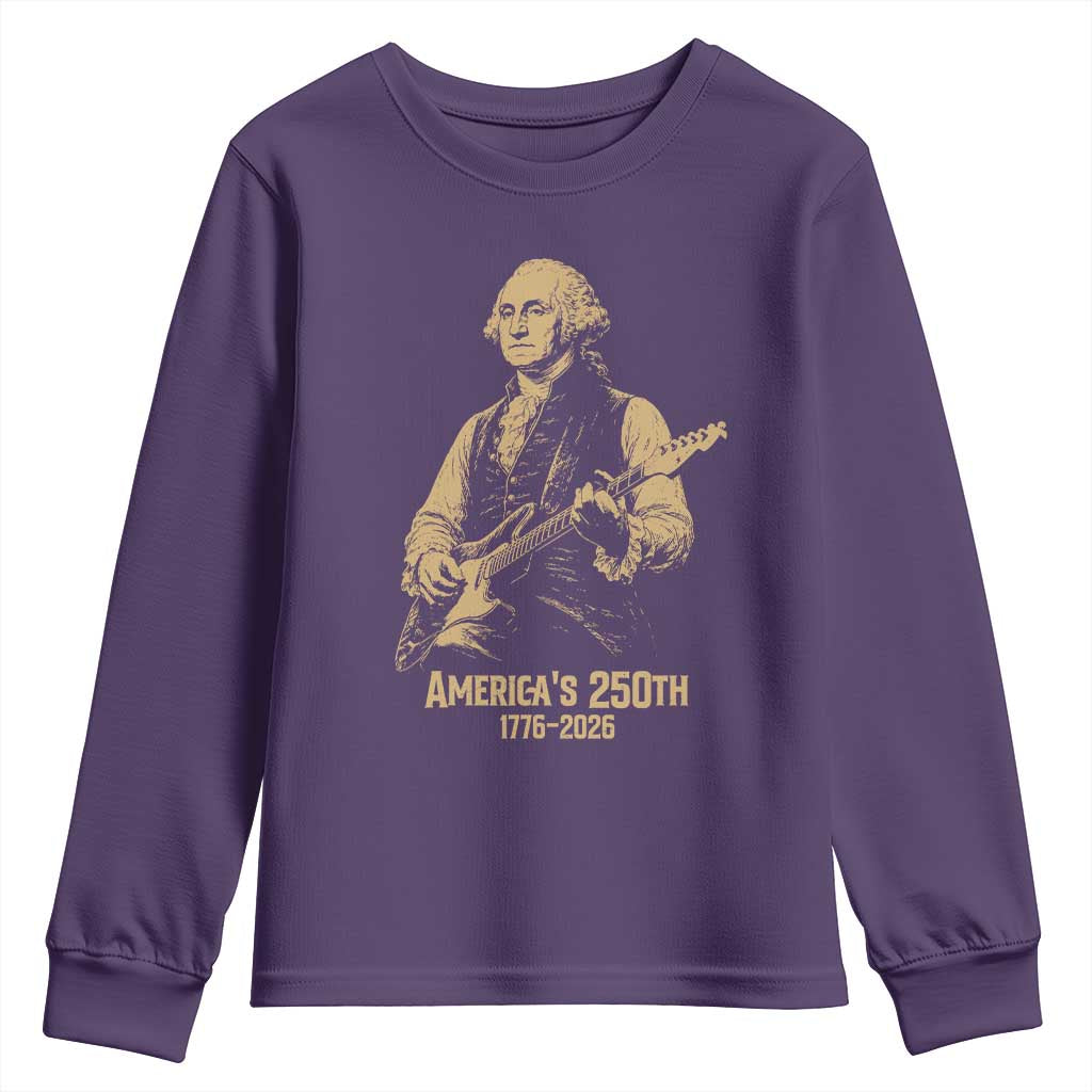 America's 250th George Washington Rock Star Youth Sweatshirt Funny Electric Guitar Player Vintage 1776 to 2026 Semiquincentennial