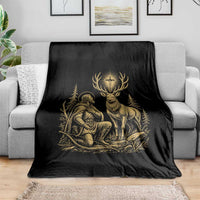 Saint Hubert Patron Saint of Hunters Vintage Woodcut Throw Blanket Catholic Faith and Hunting Heritage Gift