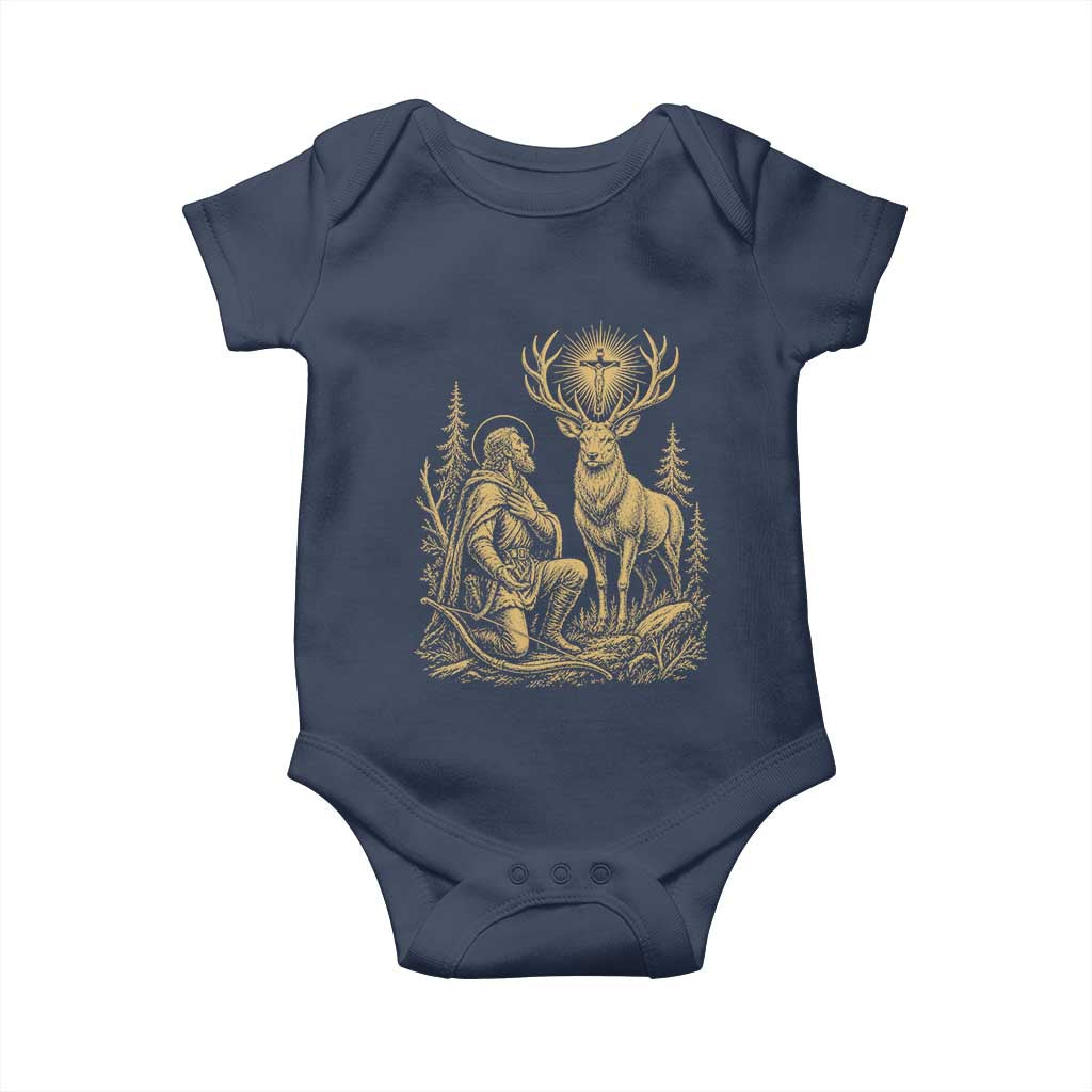 Saint Hubert Patron Saint of Hunters Vintage Woodcut Baby Onesie Catholic Faith and Hunting Heritage Gift