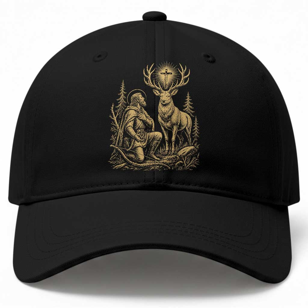 Saint Hubert Patron Saint of Hunters Vintage Woodcut Baseball Cap Catholic Faith and Hunting Heritage Gift