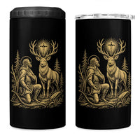 Saint Hubert Patron Saint of Hunters Vintage Woodcut 4 in 1 Can Cooler Tumbler Catholic Faith and Hunting Heritage Gift