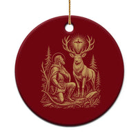 Saint Hubert Patron Saint of Hunters Vintage Woodcut Ceramic Ornament Catholic Faith and Hunting Heritage Gift