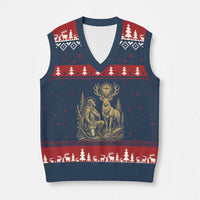 Saint Hubert Patron Saint of Hunters Vintage Woodcut V-Neck Knit Sweater Vest Catholic Faith and Hunting Heritage Gift