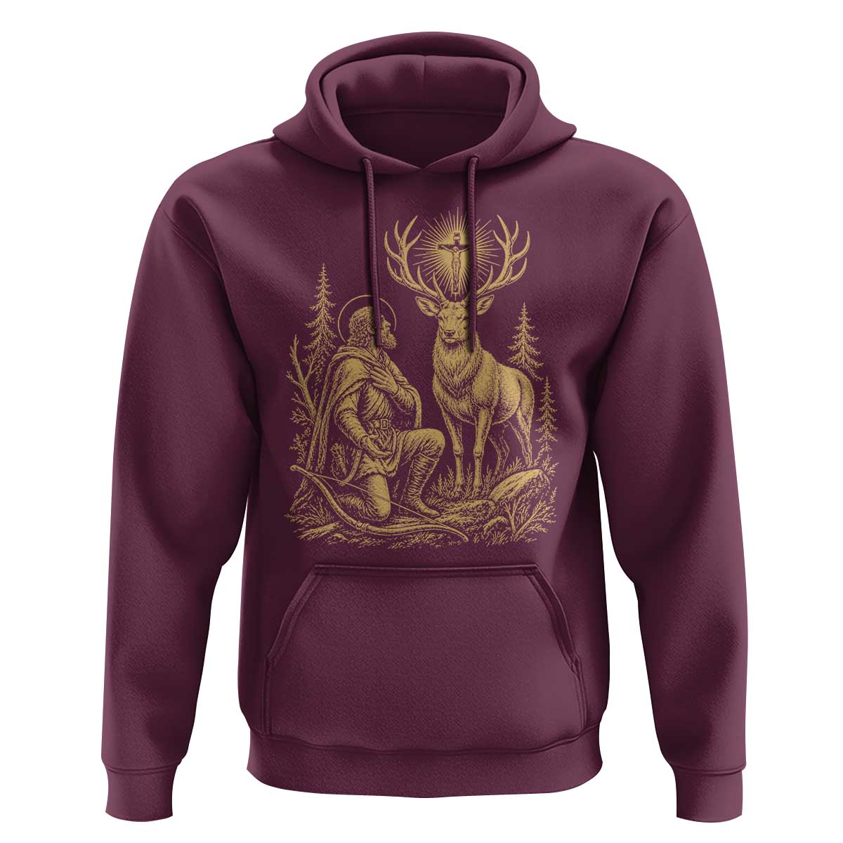 Saint Hubert Patron Saint of Hunters Vintage Woodcut Hoodie Catholic Faith and Hunting Heritage Gift