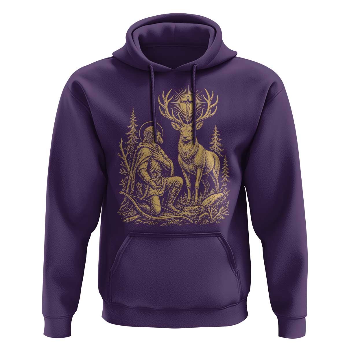 Saint Hubert Patron Saint of Hunters Vintage Woodcut Hoodie Catholic Faith and Hunting Heritage Gift