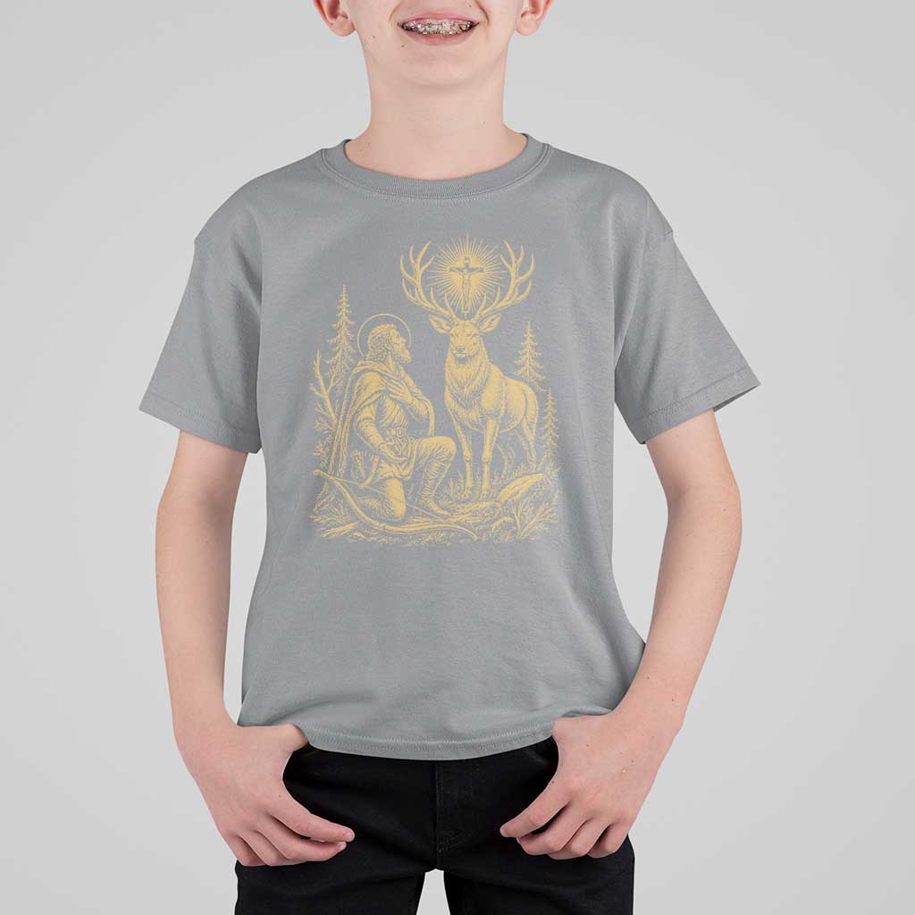 Saint Hubert Patron Saint of Hunters Vintage Woodcut T Shirt For Kid Catholic Faith and Hunting Heritage Gift