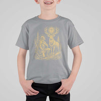 Saint Hubert Patron Saint of Hunters Vintage Woodcut T Shirt For Kid Catholic Faith and Hunting Heritage Gift