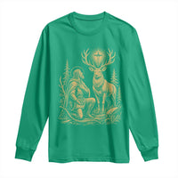 Saint Hubert Patron Saint of Hunters Vintage Woodcut Long Sleeve Shirt Catholic Faith and Hunting Heritage Gift