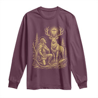 Saint Hubert Patron Saint of Hunters Vintage Woodcut Long Sleeve Shirt Catholic Faith and Hunting Heritage Gift