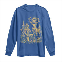 Saint Hubert Patron Saint of Hunters Vintage Woodcut Long Sleeve Shirt Catholic Faith and Hunting Heritage Gift