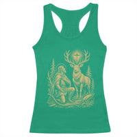 Saint Hubert Patron Saint of Hunters Vintage Woodcut Racerback Tank Top Catholic Faith and Hunting Heritage Gift