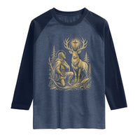 Saint Hubert Patron Saint of Hunters Vintage Woodcut Raglan Shirt Catholic Faith and Hunting Heritage Gift