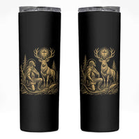 Saint Hubert Patron Saint of Hunters Vintage Woodcut Skinny Tumbler Catholic Faith and Hunting Heritage Gift