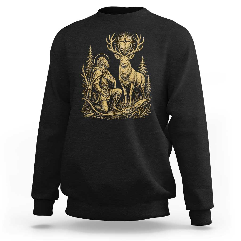 Saint Hubert Patron Saint of Hunters Vintage Woodcut Sweatshirt Catholic Faith and Hunting Heritage Gift