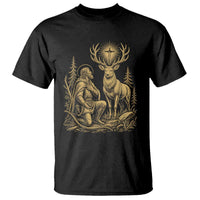 Saint Hubert Patron Saint of Hunters Vintage Woodcut T Shirt Catholic Faith and Hunting Heritage Gift