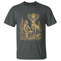 Saint Hubert Patron Saint of Hunters Vintage Woodcut T Shirt Catholic Faith and Hunting Heritage Gift